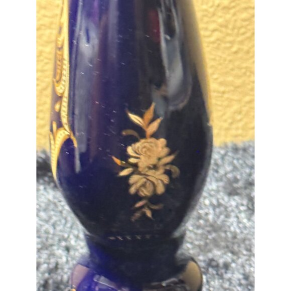 Vintage Lemonge France Hand-Painted Cobult Blue & Gold Porcelain Candle Holder - Picture 5 of 9